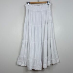 Oh My Gauze Skirt Womens 2 Large XL White Cotton Long Maxi Tiered Resortwear
